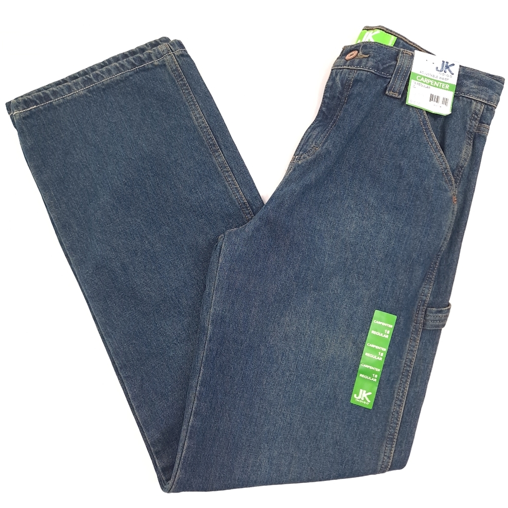 JK Indigo Boy's Carpenter Jeans Dark Wash Blue Adjustable Waist - Sz 18R